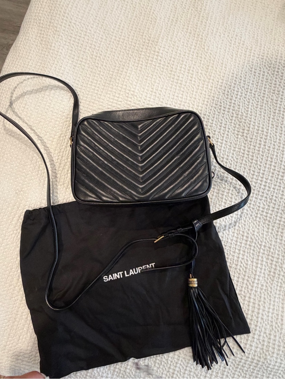 Saint Laurent Black Chevron Quilted Crossbody with Gold YSL Hardware - Picture 7 of 7